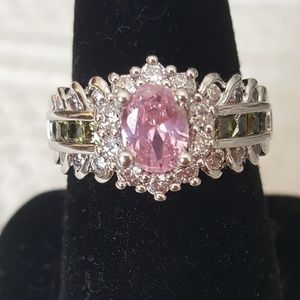 Size 10 Sterling Silver Topaz and peridot ring